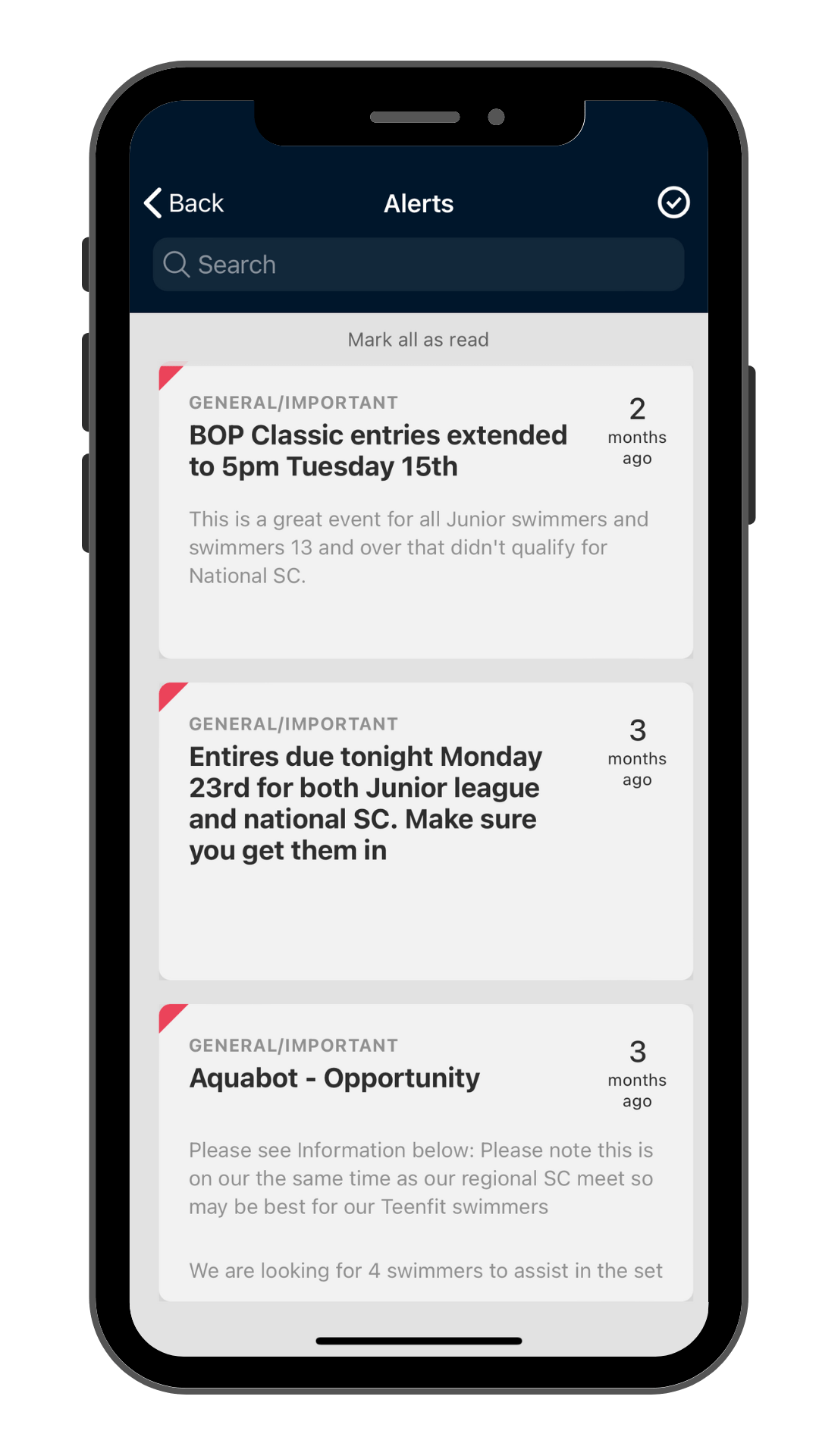 alerts feature on club app on mobile
